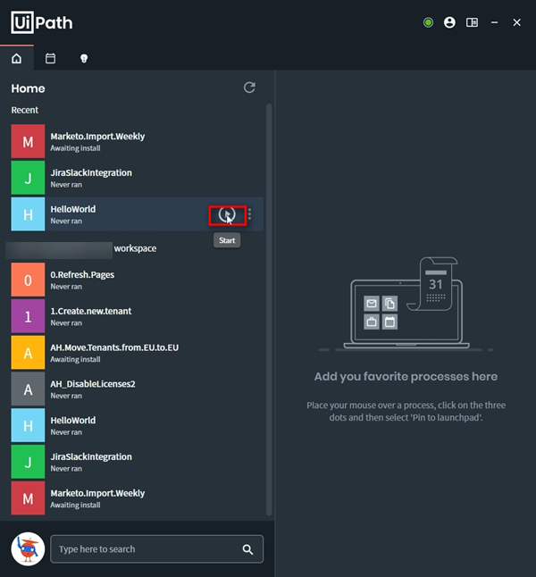 Automation Hub - Conexão do UiPath Assistant