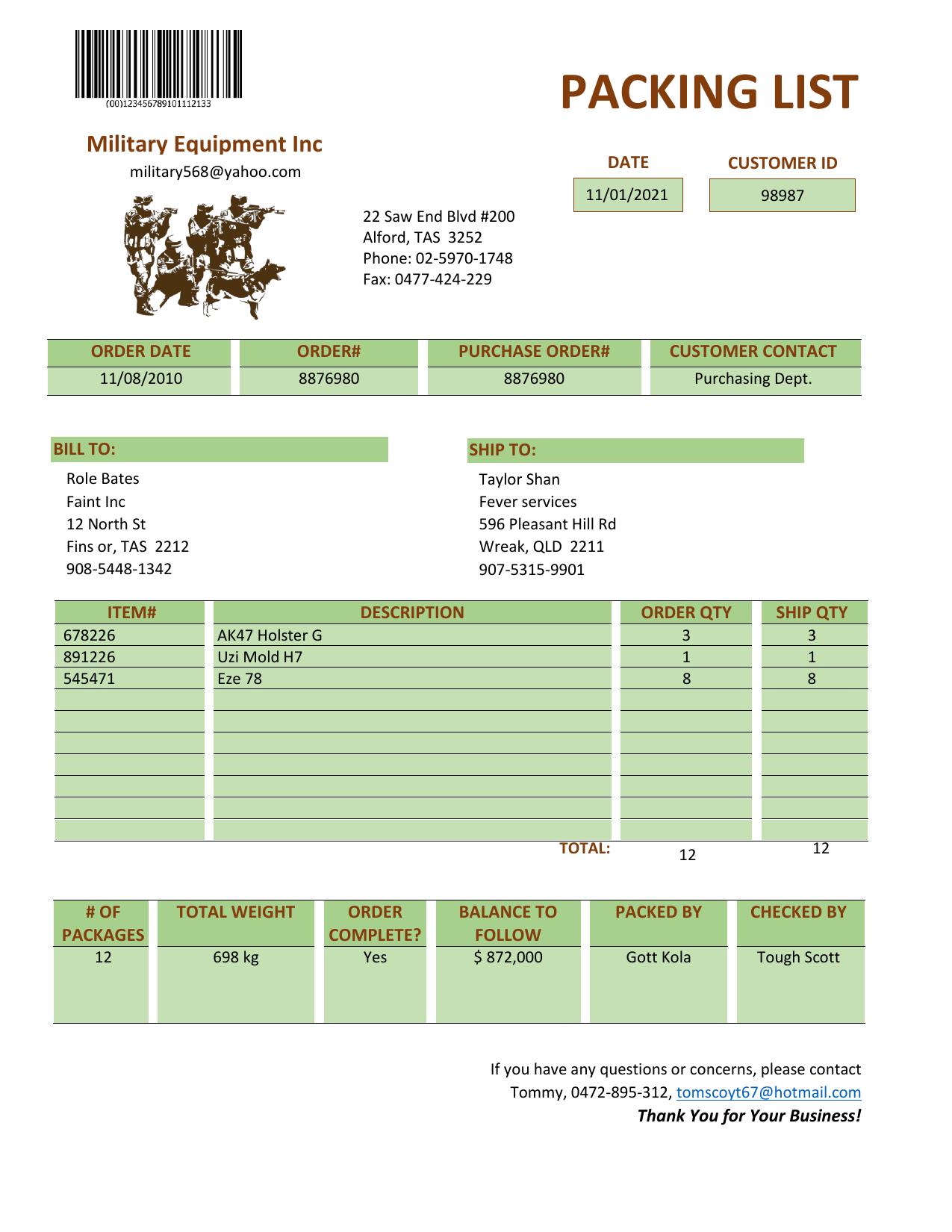 Document Understanding - Listas de embalagem - Pacote de ML